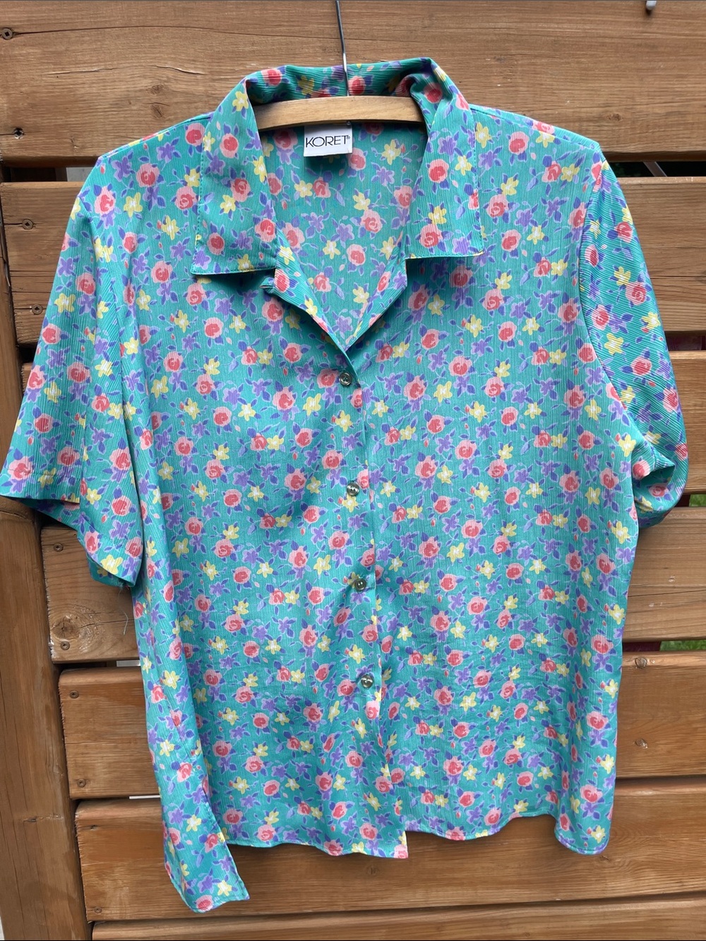 Vintage Koret Floral Button Up Blouse Teal Grannycore - Fits Like XL